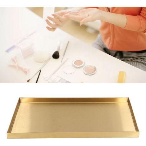 Plateau de présentation moderne en acier inoxydable doré pour bijoux et cosmétiques (1/5)
