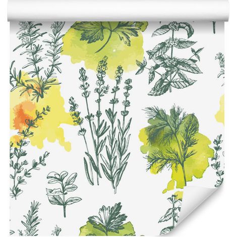 Papier peint lavande à motifs de plantes vertes pour salon et chambre 50x1000 cm (1/5)