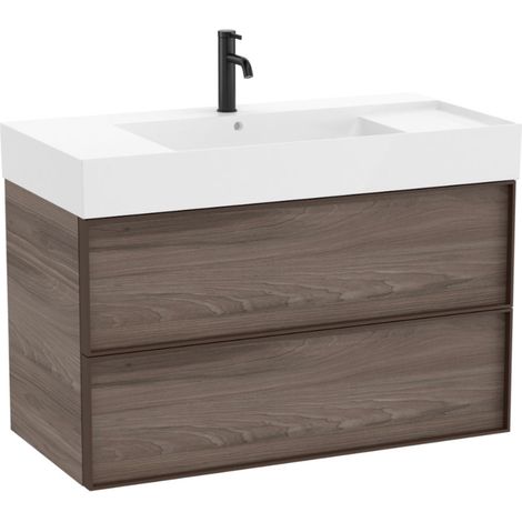 Pack meuble unik "INSPIRA" 1000 - 2 tiroirs + lavabo plan en fineceramic - Magnolia - Roca (1/2)