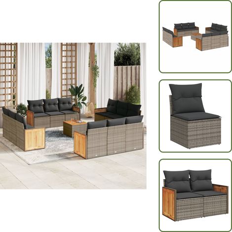 Salon de jardin avec coussins 13 pcs gris résine tressée - Ensemble Salon De Jardin - Meuble Extérieur - Mobilier De Jardin - Salon De Jardin Pliable - Set Salon De Jardin (1/5)