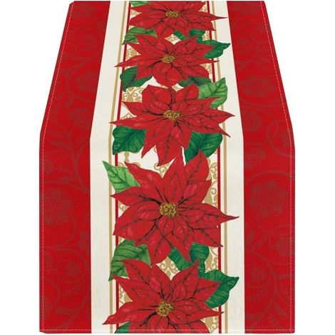 40 x 140 cm, Tischläufer für Weihnachten, Weihnachtsdekoration, Tischläufer mit rotem Blumenmuster, Tischdecke für Zuhause, Tischdekoration für Weihnachten