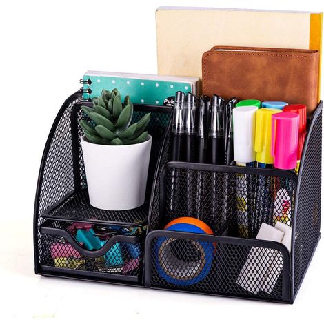 Nouvel organiseur de bureau en maille pour articles ménagers simples, avec tiroir coulissant, cinq compartiments et sections verticales, pour un gain de place optimal (noir) (1/5)