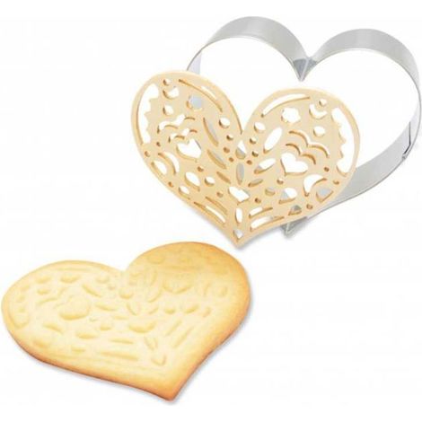 Kit pour biscuit en relief Coeur + 2 Stylos au chocolat blanc et lilas (1/3)