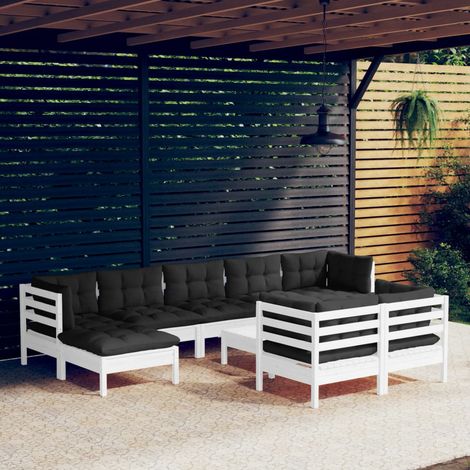 10-tlg. Garten-Lounge-Set mit Kissen Weiß Kiefer Massivholz vidaXL (1/5)