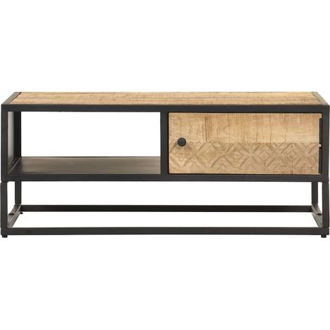 Maison Exclusive - Tavolino con Anta Intagliata 90x55x36 cm Legno di Mango Grezzo (1/5)