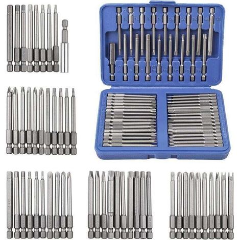 Ulisem Jeu d'embouts de tournevis 50 pièces avec boîte de rangement en plastique, jeu de tournevis à tête plate à six pans creux (1/4)