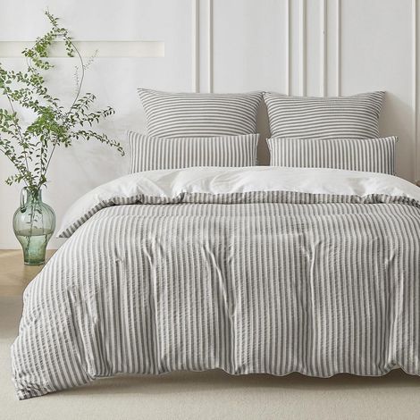 Ensemble de literie 220x240 Coton Rayé Jacquard Oeko-Tex Café & Blanc 3 pièces