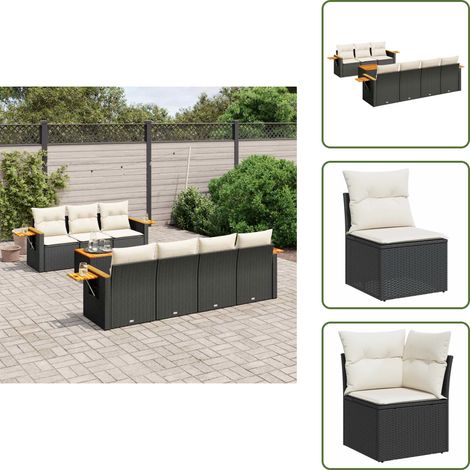 Salon de jardin 8 pcs avec coussins noir résine tressée - Ensemble Salon De Jardin - Meuble Extérieur - Jardin Design - Mobilier Résistant Aux Intempéries - Chaise Pliante (1/5)