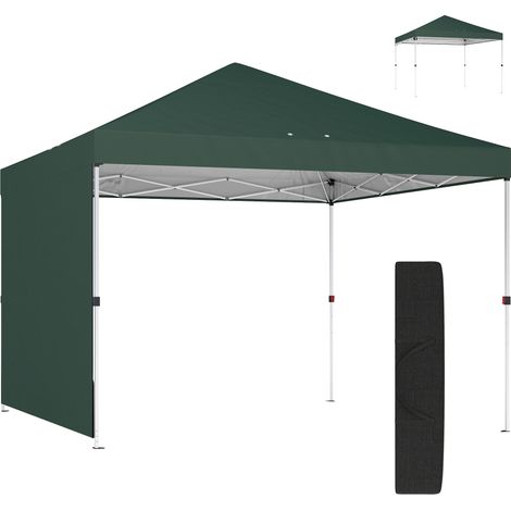 Tente pliante pop-up 3x3m avec paroi latérale, protection UPF50+, hauteur réglable, poussoir central, sac de transport, verte