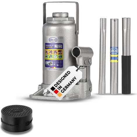 alca® hydraulischer Wagenheber 15t + Gummiauflage I Auto Unterstellheber Set, besonders robust, TÜV & GS zertifiziert, Doppelkolben, Verlängerungsschraube, Anti-Rutsch, schützt Unterboden, Hubhöhe 225