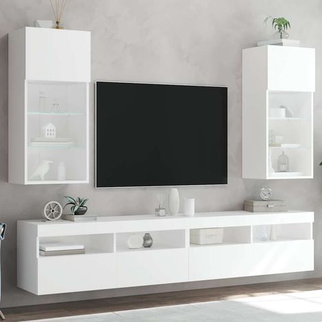 Meubles TV muraux avec éclairage LED RVB blancs, lot de 2, 40,5 x 30 x 90 cm - PANGIVO (1/5)