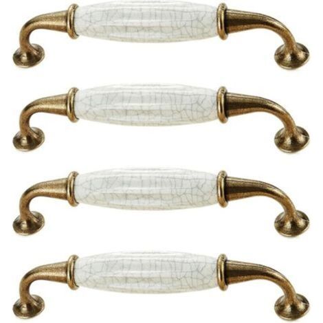 tiradores de latón envejecido vintage de 144 x 33 mm, de zinc-aluminio y porcelana, para armarios de cocina.
