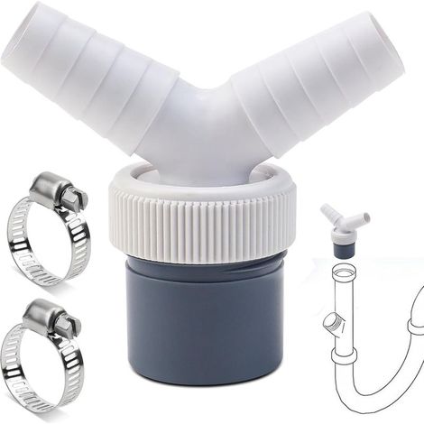 Ablaufadapter für Geschirrspüler – Doppel-Y-Anschluss 1 1/4" – Adapter für 40 mm Schlauchdurchmesser – 18–24 mm Einlass mit Schlauchschelle für Geschirrspüler und Wäschetrockner (1/5)