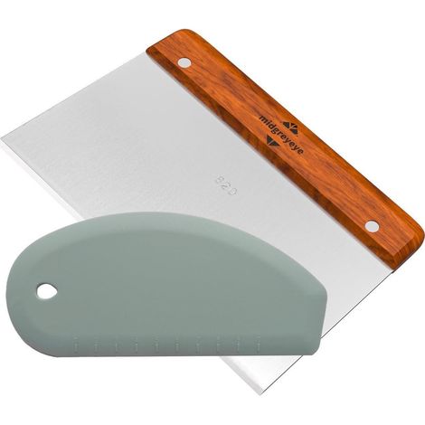 Set de 2 spatules à pâte en acier inoxydable avec manche en bois & racloir à pâte en silicone