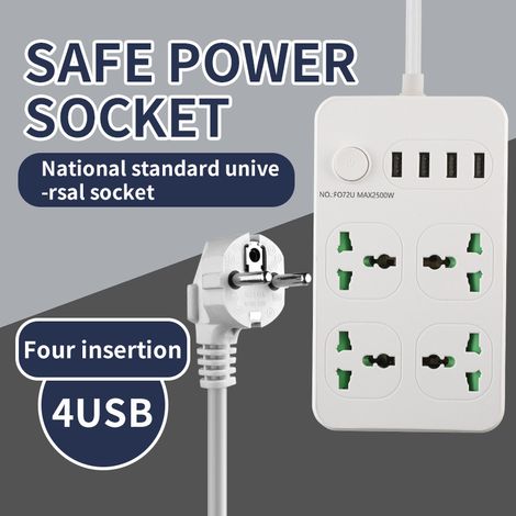 Steckdosenleiste mit USB- und USB-C-Anschlüssen, ideal für Zuhause und Büro, Verlängerungskabel mit runden Löchern, weißes Modell 1