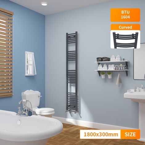 1800 x 300mm Curved Anthracite Ladder Warmer Bathroom Heated Towel Rail Radiator (1/5)