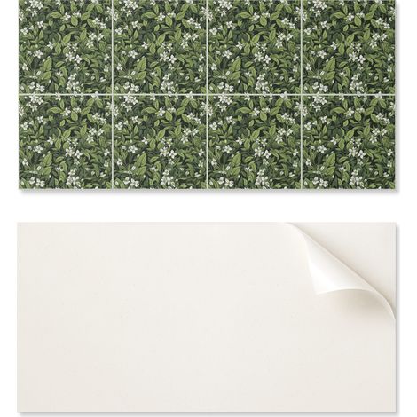 Azulejos de pared de vinilo autoadhesivos con estampado floral y hojas, 10x40x20 cm.