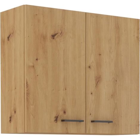 MODENA - Meuble haut - 2 portes - 80 x 71,5 x 31cm - Chêne artisan / Noir mat (1/2)