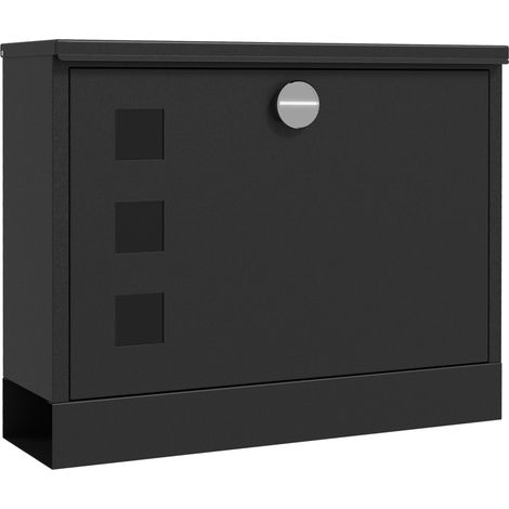 Buzón de pared negro de metal con visor y compartimento para periódicos, 36,5 x 11,5 x 29 cm (1/5)