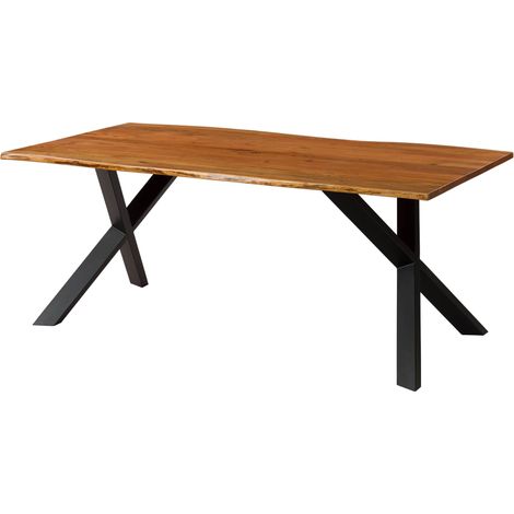 Tavolo da pranzo in legno di acacia 220x100x75 laccato naturale / gambe a X inclinate antracite FREEFORM 3