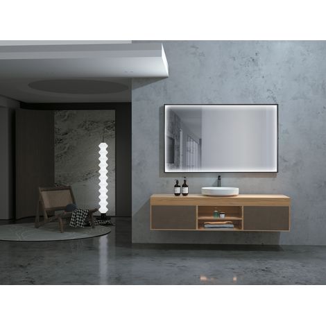 Miroir de salle de bain rectangulaire avec éclairage périphérique intégré et cadre  Modèle ABILITY Noir 140x80 [ LEDIMEX® ]