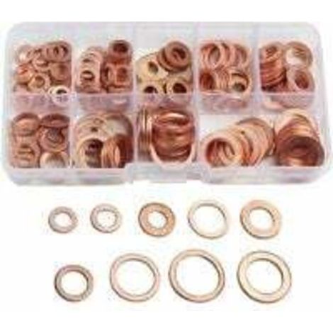 Rondelle Flat en Cuivre Ring Métriques Coffret de Rondelle Joint Assortiment 9 Tailles M5-M14 Avec Boîte Joint de Bouchon de Puisard Huile Outil Accessoires 200pcs