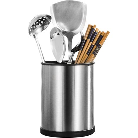 Porte-ustensiles de cuisine rotatif en acier inoxydable - Organisateur tournant pour outils de cuisson et de service (1/5)
