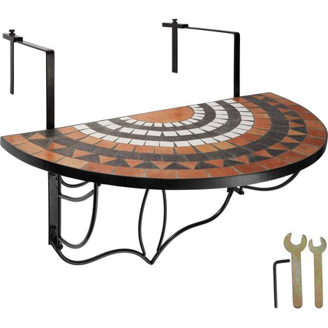 Table de balcon Acier mosaïque et ciment 75x65x62cm terracotta/blanc