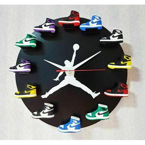 Horloge murale 3d modèle de chaussure 3d meubles de bureau à domicile sport nba basket-ball, fond noir, motif blanc Cisea (1/4)