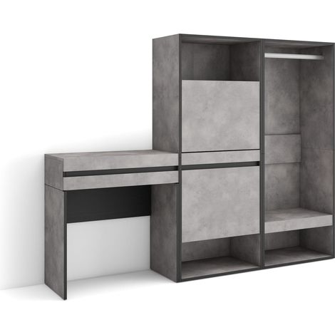 Table Console d'Entrée Grand Espace de Rangement 190x145x35 cm avec tiroir Meuble à Chaussures Vestiaire Ouvert Style Moderne Ciment (1/5)