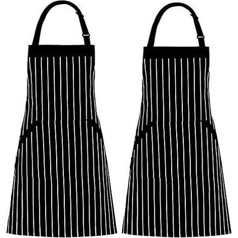 Tabliers de cuisine rayés en polycoton (lot de 2) avec poches, noirs (1/4)