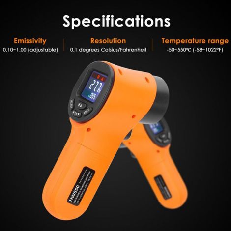 Thermomètre numérique portable sans contact Thermomètre industriel - 50 550 C, orange (1/4)