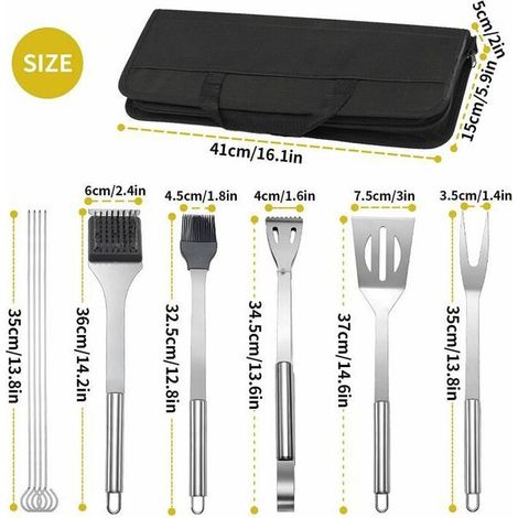 royaluxe - Ensemble d'ustensiles de barbecue 10 pièces avec sac, spatule, pinces à barbecue, brochettes, brosse à barbecue, fourchette à steakPratique et pratique (1/3)