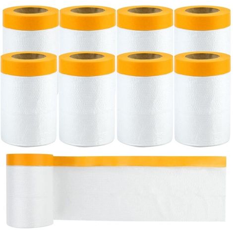 Film De Masquage Avec Ruban, 8 Rouleaux 55cm X 20m Film De Masquage, Bache De Protection Peinture Transparente, Masker Avec Ruban De Masquage Pour Masquer Et Recouvrir Durant Travaux De Peinture (1/4)
