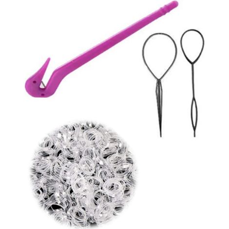 Elastique À Cheveux Transparent - 1000 Pièces - Diamètre 4 cm - Étirable Jusqu'à 15 cm - Pour Tresses, Chignons, Coiffures De Mariage - Lot Complet Avec Outil Topsy Tail Et Démêloir (1/5)