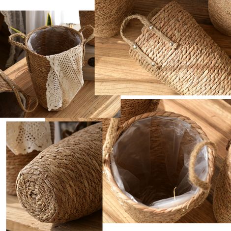 Paniers tressés en paille, vases décoratifs, compositions florales pour le salon, fleurs séchées, pots de fleurs en osier (1/5)