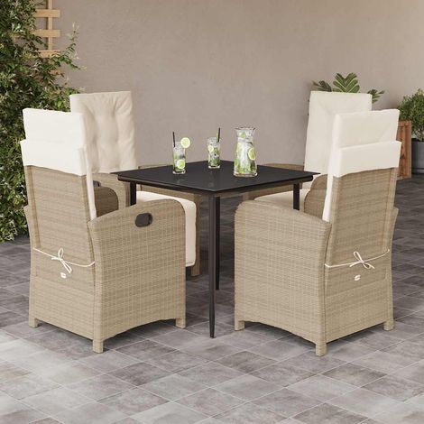 Ensemble repas de jardin 5 pièces, 4 fauteuils inclinables en polyrotin beige, table noire - PANGIVO (1/5)