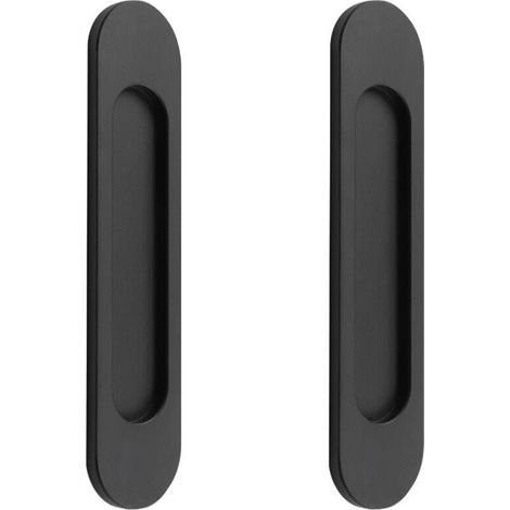 Tigrezy 2 poignées de porte coulissantes ovales auto-adhésives en alliage d'aluminium noir mat sans perforation pour portes coulissantes, fenêtres d'armoires148cm (1/4)