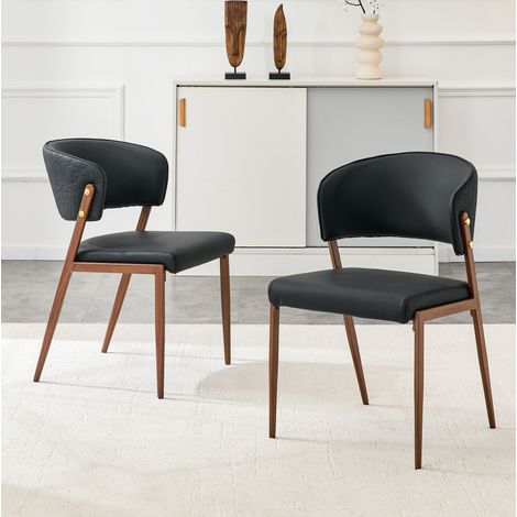 Esszimmerstuhl mit ergonomischer Rückenlehne, Metallgestell, PU Kunstleder, schwarz (1/5)