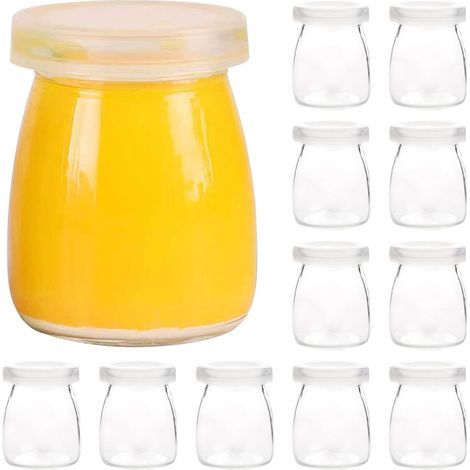 12 Pièces Petit Pot Verre Couvercle, Pots Dessert Yaourt, Pot Yaourt Verre, Bocaux Couvercle 150ml, Couvercles Pots Yaourt, Adapté pour le Stockage du Lait, Confiture, Miel, Yaourt (1/5)