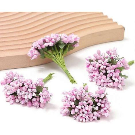 Étamines, fleurs artificielles, mini-fleurs fausses pour décoration intérieure, décoration de mariage, scrapbooking, guirlandes, loisirs créatifs, accessoires cadeaux36 pièces roses (1/5)