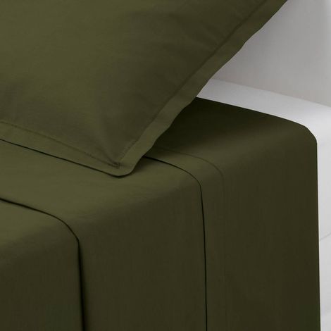 Lenzuolo piatto carina in cotone 240x290cm verde kaki - Atmosphera créateur d'intérieur