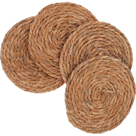 Rattan Platzsets Rund 4 Stück Handgefertigt Hitzebeständig Boho Stil Natürliche (1/5)