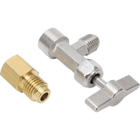Robinet de distribution de réfrigérant auto-obturant avec filetage 1/4" et 1/2" en acier inoxydable et adaptateur pour tuyau d'arrosage pour voiture (1/5)