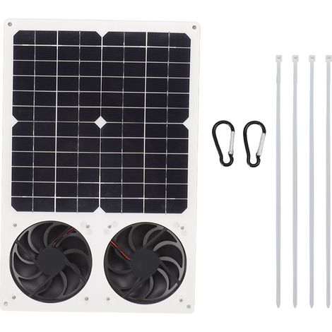 Kit de ventilateur solaire portable 40 W étanche avec double ventilateur d'extraction de 15 cm (6 pouces) pour poulaillers, serres et abris de jardin. (1/5)