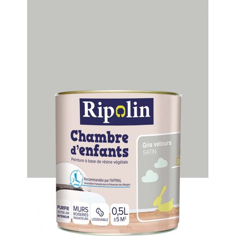 Ripolin – Peinture satinée anti humidité pour chambre d'enfants – Gris velours 0,5 L – Réduit les allergies en captant le formaldéhyde