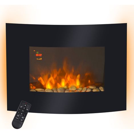 Camino Elettrico da Parete con 2 Livelli di Riscaldamento 900-1800W, Fiamma 7 Colori Regolabili e Telecomando, Nero (1/5)