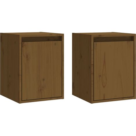 Lot de 2 Armoires murales Design moderne, Armoire Etagère de rangement, Marron miel 30x30x40 cm Pin massif OIB1539E (1/5)