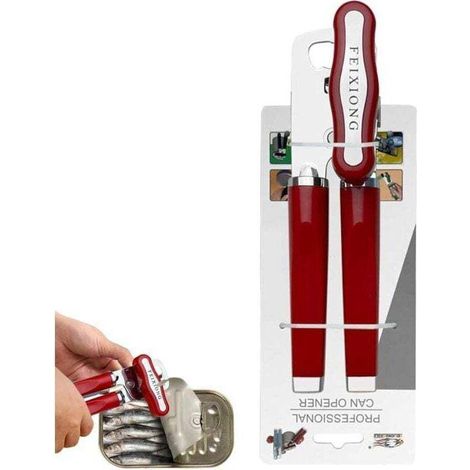 Ouvre Boite, Manuel de Sécurité Ouvre-Boîte, Acier Inoxydable Ouvre Boîte Professionnel, Ouvre-Boîte avec Poignée Antidérapante et Bouton Rotatif Ergonomique, Convient Tout Monde(Rouge) (1/4)