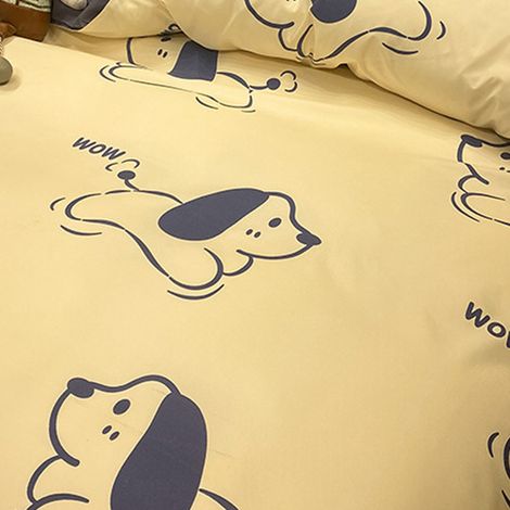 Ensemble de literie en coton à l'aloe vera, ensemble quatre pièces pour étudiant, ensemble trois pièces pour dortoir simple, coton brossé, style Happy Dog - lit de 1,5 m. (1/5)